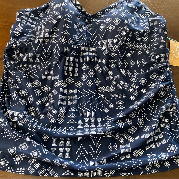 Plus Size Shirred Tankini Top -Navy Blue Geometric - Picture 6 of 11